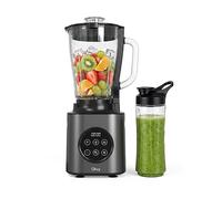 FRULLATORE DA TAVOLO OLVY Basis 1,5 L 1000 W, manuale impulso turbo 9 livelli 4 lame, Potenza 1000 W, Caraffa da 1.5 l, 9 velocità, Vetro, Argento, Nero