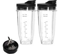Frullatore di ricambio per Ninja, 2 pezzi Blender Bicchieri con coperchio estraibile, 7 lame estrattori compatibili per Ninja Bl2012/Bl487a/Bl492/Bl640/Nn100a/Nn101/Nn102, bicchiere frullatore senza