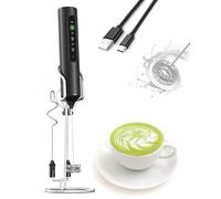 Frullatore Elettrico per Latte 3-in-1 con Supporto, Display LED Ricaricabile e 3 Velocità - Frullino Portatile per Caffè, Frullati Proteici, Cottura - Crea Schiuma per Latte, Cappuccino, Matcha - Nero