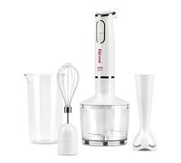 Girmi MX16 Mixer ad immersione con Kit, 3 in 1 frullatore-mixer-frusta, 400 W, Motore DC, 2 Velocità, Lame INOX, Misurino da 700cc incluso, Bianco