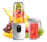 Frullatore Portatile, 16 Lame Mini Frullatore Portatile con Display Digitale, USB Ricaricabile Frullatore Elettrico Portatile, Smoothie Maker per Succhi di Frutta, Frullati e Frullati, Bianco