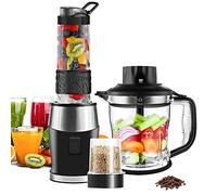 Frullatore Portatile, 3 in 1 Mini Frullatore Smoothie 700W/ Tritatutto/Macinino con 570ML Bottiglia, Elettrico Frullatore Professionale per Frutta Verdura Fare Succhi Frullati, Senza BPA