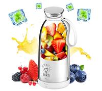 Frullatore portatile, frullatore per smoothie To Go,500 ml ricaricabile con 6 lame in acciaio inox, bottiglia per alimenti per bambini, palestra, viaggi (bianco)