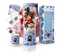Frullatore portatile mini frullatore elettrico BlendyGo 3 usb ricaricabile tritatutto elettrico frullo piccolo blender smoothie maker trita ghiaccio e frutta congelata (Folk Chic)