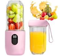 Frullatore portatile per smoothie Maker to Go, 500 ml, spremiagrumi elettrico portatile con display digitale, testa di taglio SUS da 16 fogli e USB, mini mixer per palestra, ufficio, campeggio