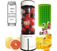 Frullatore portatile Smoothie ROSEVIEW Bottiglia di vetro USB ricaricabile mini palmare Ice Shakes Cup 2 miscela spremiagrumi Cordless Frullati personali maker Frutta Blast mixer