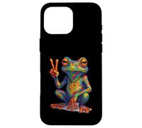 Fruna hippie groovy degli anni '70 che mostra il segno di Custodia per iPhone 16 Pro Max