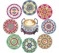 Frundoo 8 Pezzi 5D Fai Da Te Diamante Arte Pittura Sottobicchieri, Mandala Diamond Painting Sottobicchiere, Diamante Tazza Bevande Sottobicchieri, Sottobicchieri da Tavolo per Artigianato