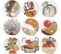 Frundoo 8 Piezas DIY Diamante Artes Pintura Posavasos, 5D Diamond Painting Posavasos Redondos Posavasos Kit de Pintura de Posavasos de Diamantes para Bebidas Taza de Mesa