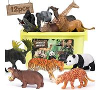 FRUSE Animali Della Giungla, Giocattolo per Bambini,12 Pezzi Figure Fattoria Foresta con Leone,Elefante,Realistici Giochi Educativo per Ragazzo