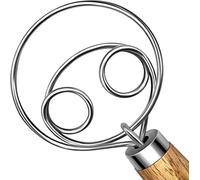 Frusta a mano in acciaio inox con gancio per impasto, frusta olandese per impastare pane e impasto, manico in legno, strumento da cucina per frullare e miscelare il pane (2 occhi)