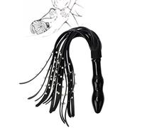 Frusta a sfera con manico in vetro Frusta in pelle, accessorio universale per il fitness per cosplay con montaggio di perle (nero)