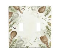 Frusta cucina doppia piastra di copertura per interruttore della luce, mattarello rustico naturale cucchiaio in legno verde autunno plastica dimensioni standard interruttore a levetta copertura per la