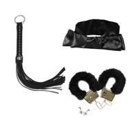 Frusta da Equitazione e Maschera per Occhi in Raso, Manette in Peluche con 2 Chiavi Set, Nero Frusta in Pelle, Frusta per Domare con Frange per Cavallo Performances, Sport all'Aria Aperta, Cosplay