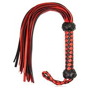 Frusta da Equitazione in Cuoio Artificiale 59.5cm per Addestramento Cavalli, Confortabile Presa Senza Macinare Uomo Donna Universale (Rosso+Nero)
