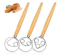 Frusta danese da 3 pezzi, frusta danese da 13 pollici, con manico in legno, frusta per pasta danese, impastatrice, impastatrice per impasto, accessori per il pane per cuocere, pane, lievito naturale