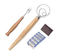 Frusta danese per impasto e panettieri Strumento per la cottura di torte e pizze, coltello in acciaio inox per segnare l'impasto con 5 lame di ricambio, copertura in pelle per la conservazione, strume