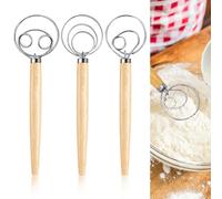 Frusta danese per pasta danese: WIYETY 3 pezzi frusta olandese da 13 pollici con manico in legno frullatore 304 filo in acciaio inox, per la produzione di pane, dolci, dessert