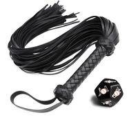 Frusta in Pelle Frusta Nappa Frusta da Equitazione con Impugnatura Antiscivolo Frusta in Pelle, utilizzata per spettacoli teatrali (Nero)