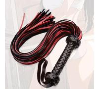 Frusta in Pelle Intrecciata, 60 Strisce, Rosso e Nero, Manico Intrecciato