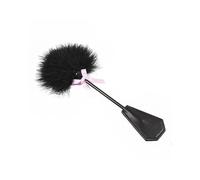 Frusta morbida con piume nere e fiocco rosa, impugnatura in similpelle, 29 cm