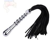 Frustino da equitazione con manico in acciaio inox e morbida nappa in ecopelle, accessorio per abbigliamento da allenamento