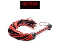 Frustino Flogger Nero e Rosso Morbide Punte e Manico Robusto Mistress Sinclaire