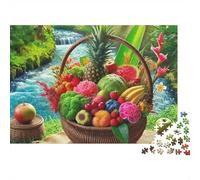 Frutta 1000 Pezzi Puzzle Difficile per Adulti Cesto di Frutta Tropicale vicino al Ruscello nel Giardino Premium Spesso Robusto Alta Qualità Vivace Antistress Gioco 52x38cm/1000pz