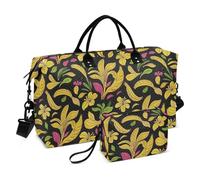 Frutta Banana Moda Floreale Nero Giallo Decorativo Viaggio Duffel Bag Palestra Sport Carry con Borsa da toilette per Yoga 2 Pz Set Bolsa de Gym para Mujer