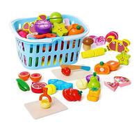 Frutta da Tagliare Giocattolo, Frutta e Verdura Giocattolo Giochi Legno,Set da Cucina Montessori, Cibo Finto Accessori Cucina per Bambini 2 3 Anni