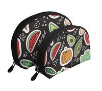 Frutta delle verdure del fumetto, Borsa per trucco a conchiglia Portamonete da donna Borsa da toilette piccola Borsa per cosmetici 2 pezzi