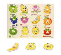 Frutta e colori - Primo puzzle in legno con bottoni grandi - Imparare i colori e riconoscere le forme - Per bambini dai mesi in su