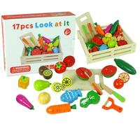 Frutta e verdura in legno in cassetta con magneti - set da taglio per bambini
