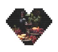 Frutta e Vini Stampa Building Brick Block Puzzle - Puzzle immagine a forma di cuore, puzzle in legno immagine