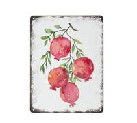 Frutta Melograno Cucina Arte murale Cibo Decorazione per la casa Botanico Frutta rossa su ramo Targa in metallo Targa Poster Vintage Cultura Alluminio Giardino Ristorante Soggiorno Camera da letto
