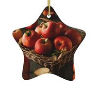 Frutta rossa in un cesto che stampa ornamenti cristiani dell'albero di Natale, ornamenti della stella della fattoria, stella di ceramica Shap per la decorazione di festa