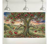Frutteto Frutti Alberi Acquerello Paesaggio Sfondo Banner 180 x 109 cm | Pittura ad acquerello, sfondo fotografico, paesaggio frutteto, decorazione rustica della fattoria, arte degli uccelli