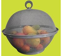 Fruttiera con Coperchio,Portafrutta in Metallo con Rete Traspirante per snack,cesto di frutta con coperchio in rete cesto di frutta con coperchio per ornamenti da cucina P27xL27xH24 cm (grigio)