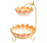 Fruttiera in ceramica a 2 livelli, piatto di frutta creativo a forma fiore, vassoio in metallo, cestino for snack, noci, pane e caramelle(C)