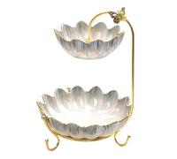 Fruttiera in ceramica a 2 livelli, piatto di frutta creativo a forma fiore, vassoio in metallo, cestino for snack, noci, pane e caramelle(E)