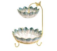 Fruttiera in ceramica a 2 livelli, piatto di frutta creativo a forma fiore, vassoio in metallo, cestino for snack, noci, pane e caramelle(F)