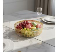 Fruttiera Trasparente con Coperchio Decorazione Dorata per Casa, Soggiorno