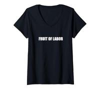 Frutto del Lavoro Maglietta con Collo a V, Donna, Nero, XXL