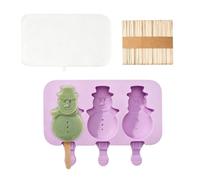 Fruusv Forme per Ghiaccioli,Stampo in Silicone Pupazzo di Neve 3 Cavità con Coperchi e Cinquanta Bastoncini in Legno - Stampo per Creare Ghiaccioli | per Cake e Barrette di Cioccolato per Picnic in