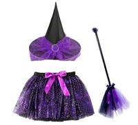 Fruusv Halloween Witch Costume, Witch Cosplay Accessories, Includes Broom and Skirt, Elastic Fit Kids, Ideal for Dress Party, Themed Photoshoots, Masquerade, Stage Performance, Multicolor