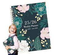 Fruusv Ringed Notebook, A5 Coil Journal, Thick Floral Cover Diary with English Layout, luglio 2025-giugno 2026 Planner for College Note Taking, Bullet Journaling, Work Sketching, 217 x 158 x 15 mm