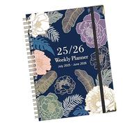 Fruusv Ringed Notebook, A5 Coil Journal, Thick Floral Cover Diary with English Layout, luglio 2025-giugno 2026 Planner for College Note Taking, Bullet Journaling, Work Sketching, 217 x 158 x 15 mm