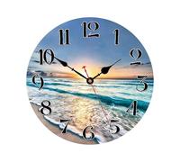 Fruusv Sea Wall Clock | Beach-Themed Easy-to-Read Wall Clocks | Vintage Coastal Blue Clock, Rustic Seaside Decor for Living Room, Office, Workplace, Kitchen