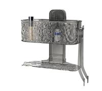 Fruusv Suction Cup Shelf for Shower, Double-Layer Cosmetic Holder, No-Drill Ventilated Storage Tray, Waterproof Wall-Mounted Organizer with Clip for Rooms & Kitchen, 21.3x10.4x20.4 cm