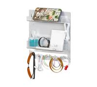 Fruusv Wall Rack, Bedside Floating Shelf, Space-Saving Organizer, Sturdy & Aesthetic Design, Built-in Hooks for Cable Clips, (White/Black) Bedroom, Living Room, 24 x 23 x 5,4 cm